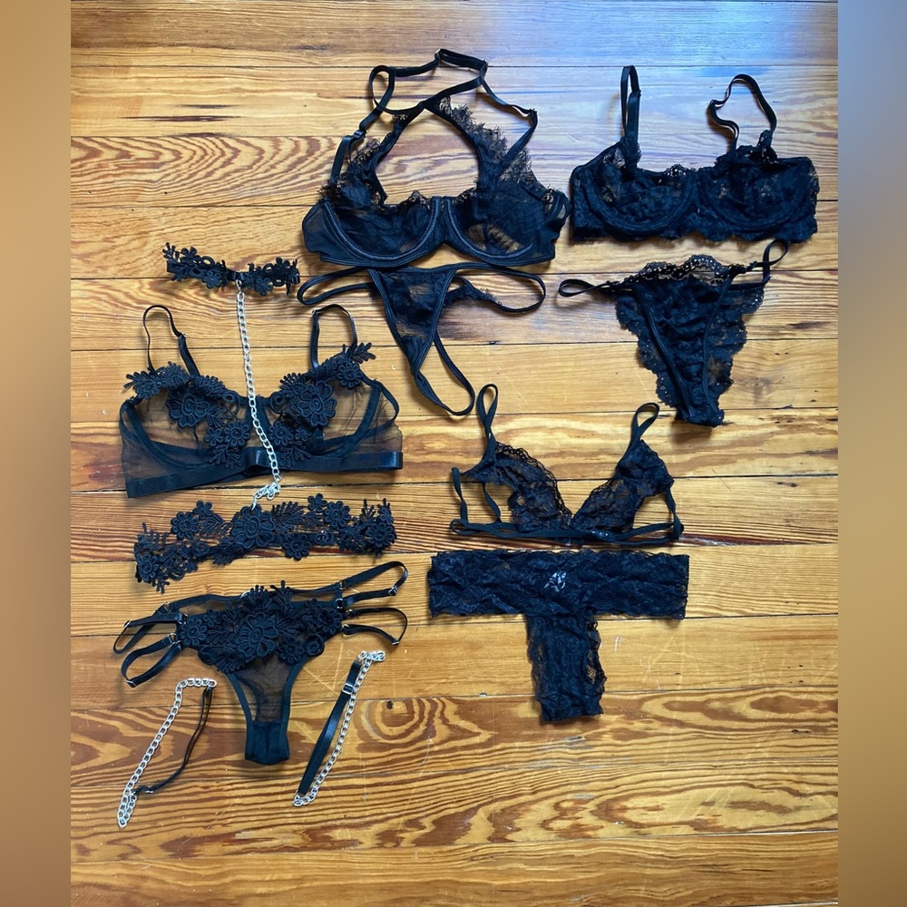 Bulk bundle 11 Shein lingerie black straps and lace all assumed to be small
